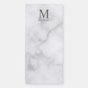 White Marble Personalized Monogram and Name Magnetic Notepad