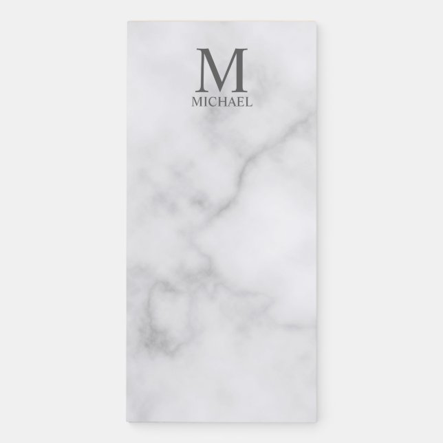 White Marble Personalized Monogram and Name Magnetic Notepad (Front)