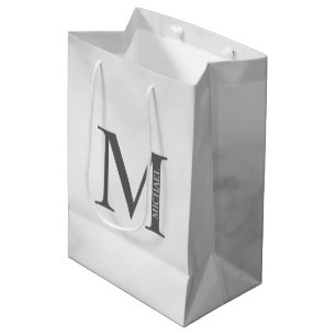 White Marble Personalized Monogram and Name Medium Gift Bag