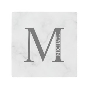 White Marble Personalized Monogram and Name Metal Print