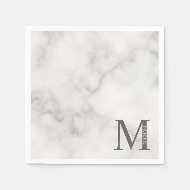 White Marble Personalized Monogram and Name Napkins (Front)