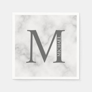 White Marble Personalized Monogram and Name  Napkins