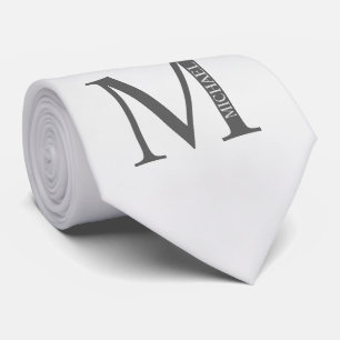 White Marble Personalized Monogram and Name Neck Tie