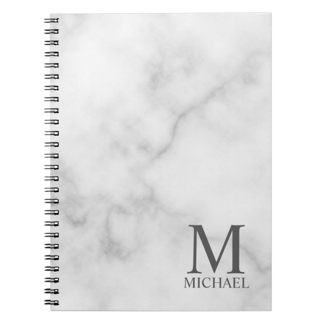 White Marble Personalized Monogram and Name Notebook (Front)