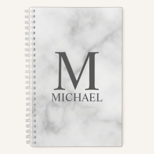 White Marble Personalized Monogram and Name Notebook