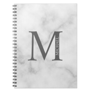 White Marble Personalized Monogram and Name Notebook