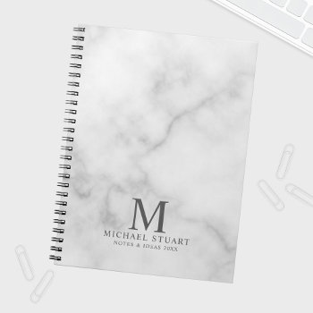 White Marble Personalized Monogram And Name Notebook by manadesignco at Zazzle