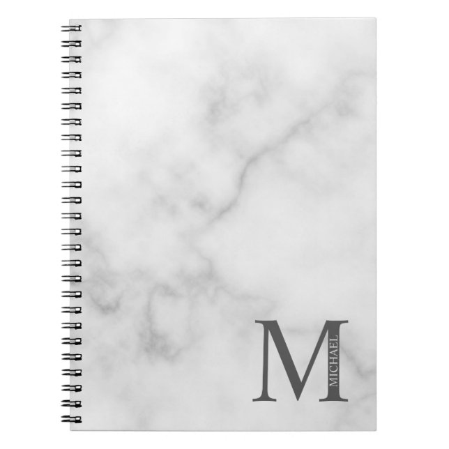 White Marble Personalized Monogram and Name Notebook (Front)