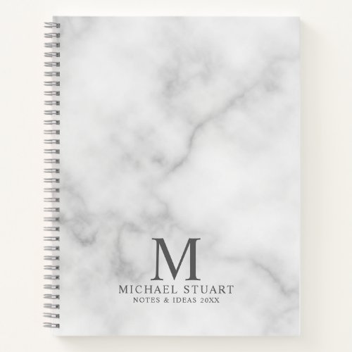 White Marble Personalized Monogram and Name Notebook
