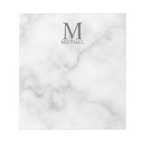 White Marble Personalized Monogram and Name Notepad