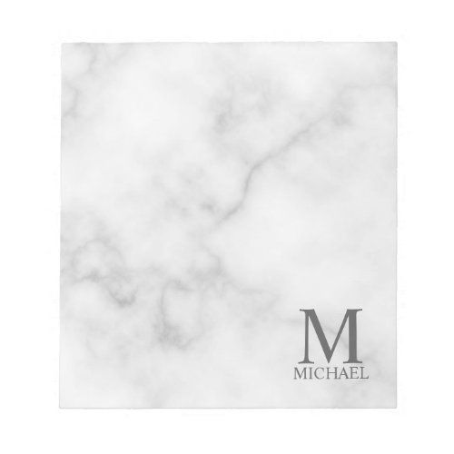 White Marble Personalized Monogram and Name Notepad
