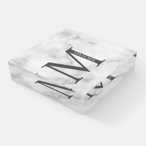 White Marble Personalized Monogram and Name Paperweight