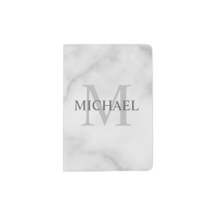 White Marble Personalized Monogram and Name Passport Holder