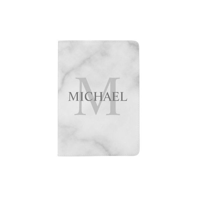 White Marble Personalized Monogram and Name Passport Holder (Front)