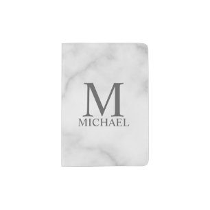 White Marble Personalized Monogram and Name Passport Holder