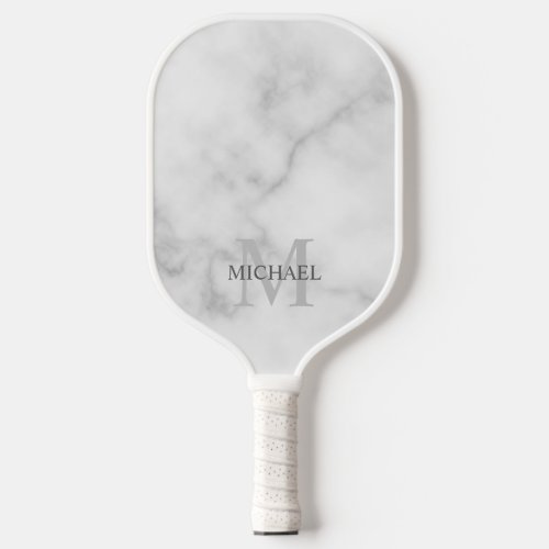 White Marble Personalized Monogram and Name Pickleball Paddle