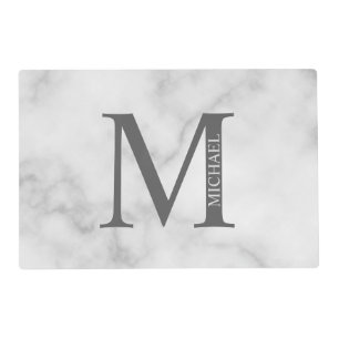 White Marble Personalized Monogram and Name Placemat