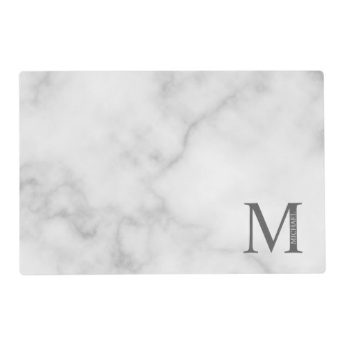 White Marble Personalized Monogram and Name Placemat