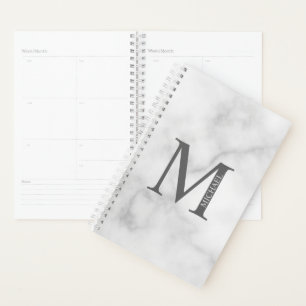 White Marble Personalized Monogram and Name Planner