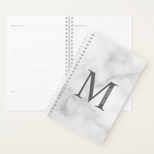 White Marble Personalized Monogram and Name Planner