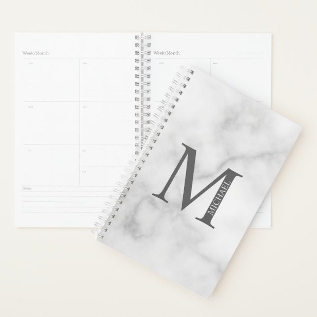 White Marble Personalized Monogram and Name Planner (Display)