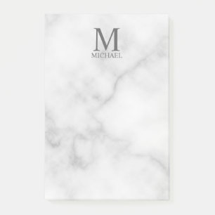White Marble Personalized Monogram and Name Post-it Notes