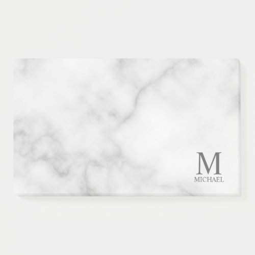 White Marble Personalized Monogram and Name Post_it Notes