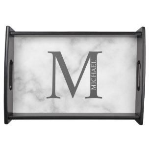 White Marble Personalized Monogram and Name Serving Tray