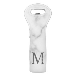 White Marble Personalized Monogram and Name Wine Bag