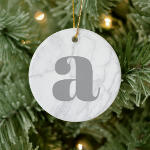 White Marble Personalized Monogram Ceramic Ornament