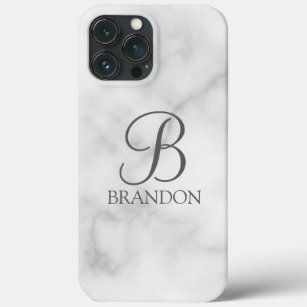White Marble Personalized Script Monogram and Name iPhone 13 Pro Max Case