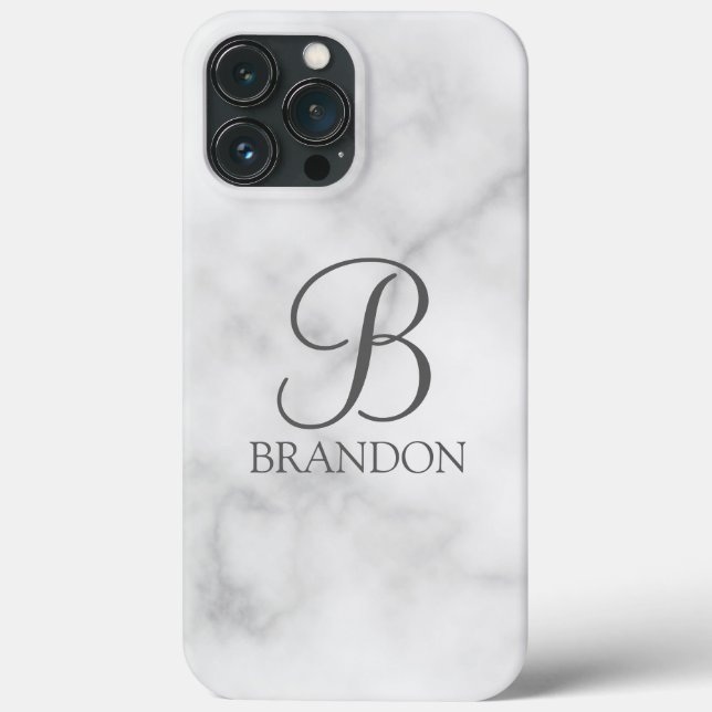 White Marble Personalized Script Monogram and Name Case-Mate iPhone Case (Back)