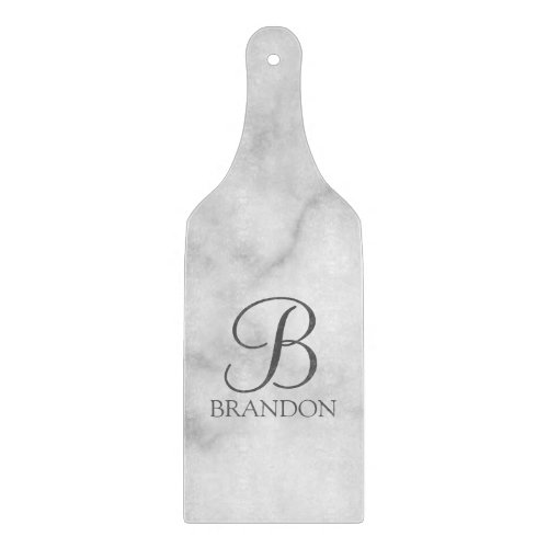 White Marble Personalized Script Monogram and Name Cutting Board