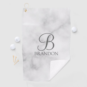 White Marble Personalized Script Monogram and Name Golf Towel