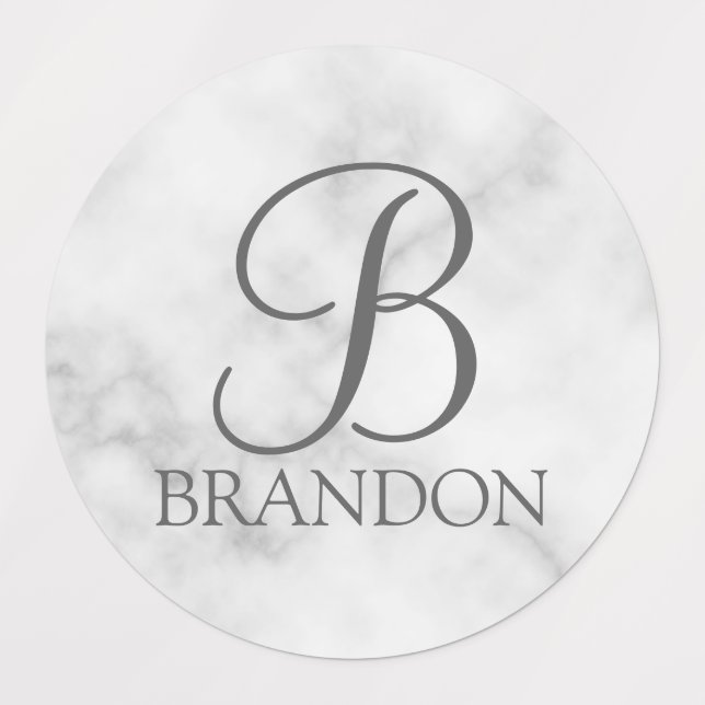 White Marble Personalized Script Monogram and Name Labels (Design 2)