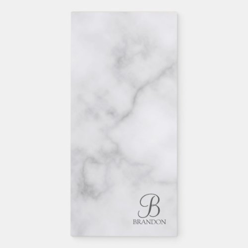 White Marble Personalized Script Monogram and Name Magnetic Notepad