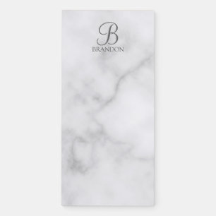 White Marble Personalized Script Monogram and Name Magnetic Notepad