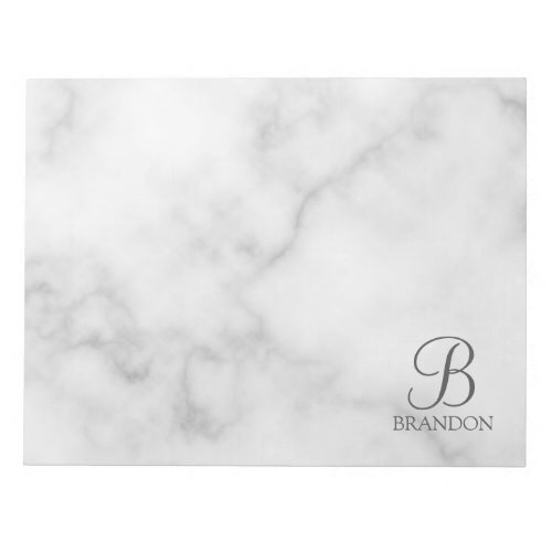 White Marble Personalized Script Monogram and Name Notepad