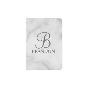 White Marble Personalized Script Monogram and Name Passport Holder
