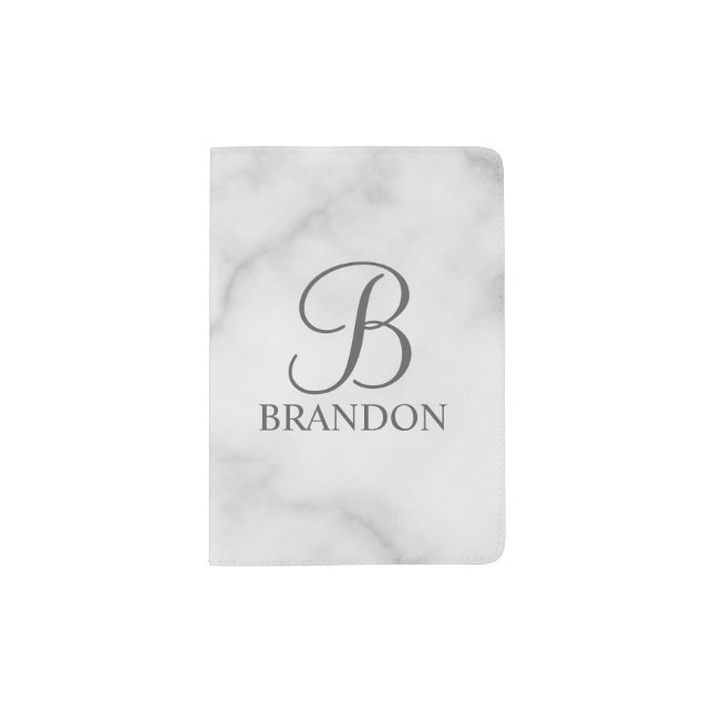 White Marble Personalized Script Monogram and Name Passport Holder (Front)