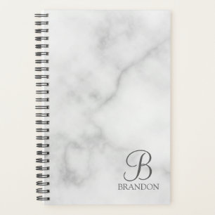 White Marble Personalized Script Monogram and Name Planner