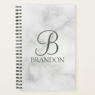 White Marble Personalized Script Monogram and Name Planner