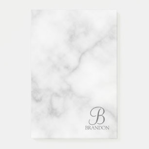 White Marble Personalized Script Monogram and Name Post-it Notes