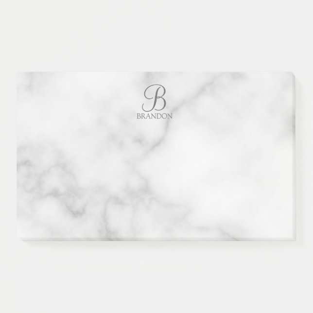 White Marble Personalized Script Monogram and Name Post-it Notes (Front)