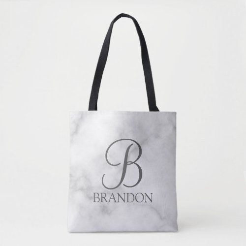 White Marble Personalized Script Monogram and Name