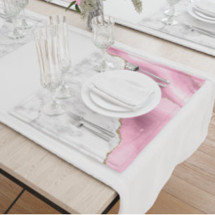 White Marble Pink Agate Gold Glitter Cloth Placemat