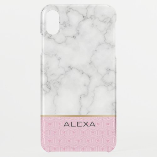 White marble pink and gold accent iPhone XS max case