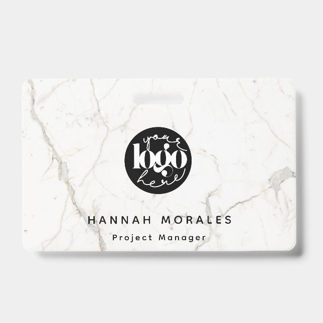 White Marble Professional Business Custom Logo Badge (Front)