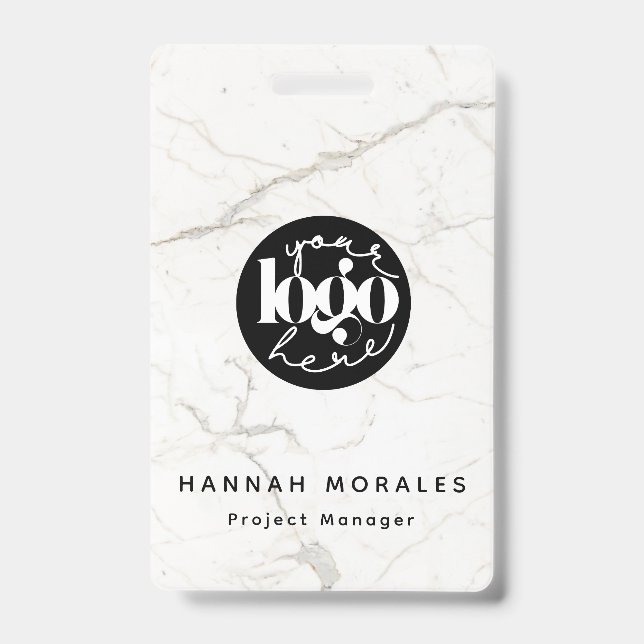 White Marble Professional Business Custom Logo Badge (Front)