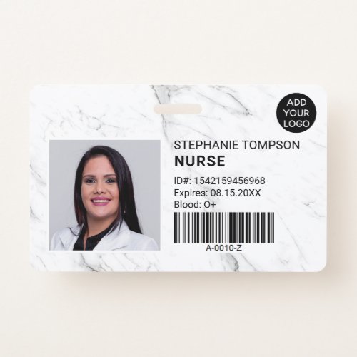 White marble professional nurse photo logo code badge